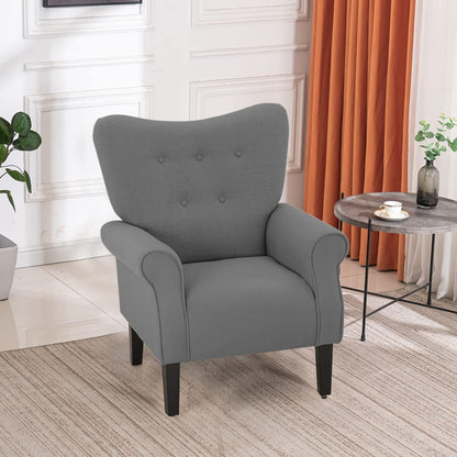 Fauteuil d'appoint moderne Erommy, fauteuil à dossier haut, canapé une place capitonné en tissu avec pieds en bois pour salon