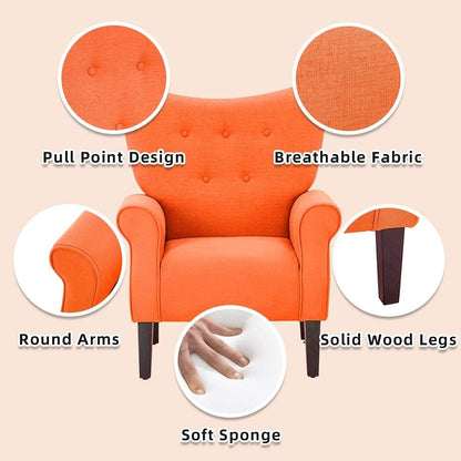 Fauteuil d'appoint moderne Erommy, fauteuil à dossier haut, canapé une place capitonné en tissu avec pieds en bois pour salon