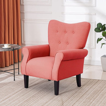 Fauteuil d'appoint moderne Erommy, fauteuil à dossier haut, canapé une place capitonné en tissu avec pieds en bois pour salon