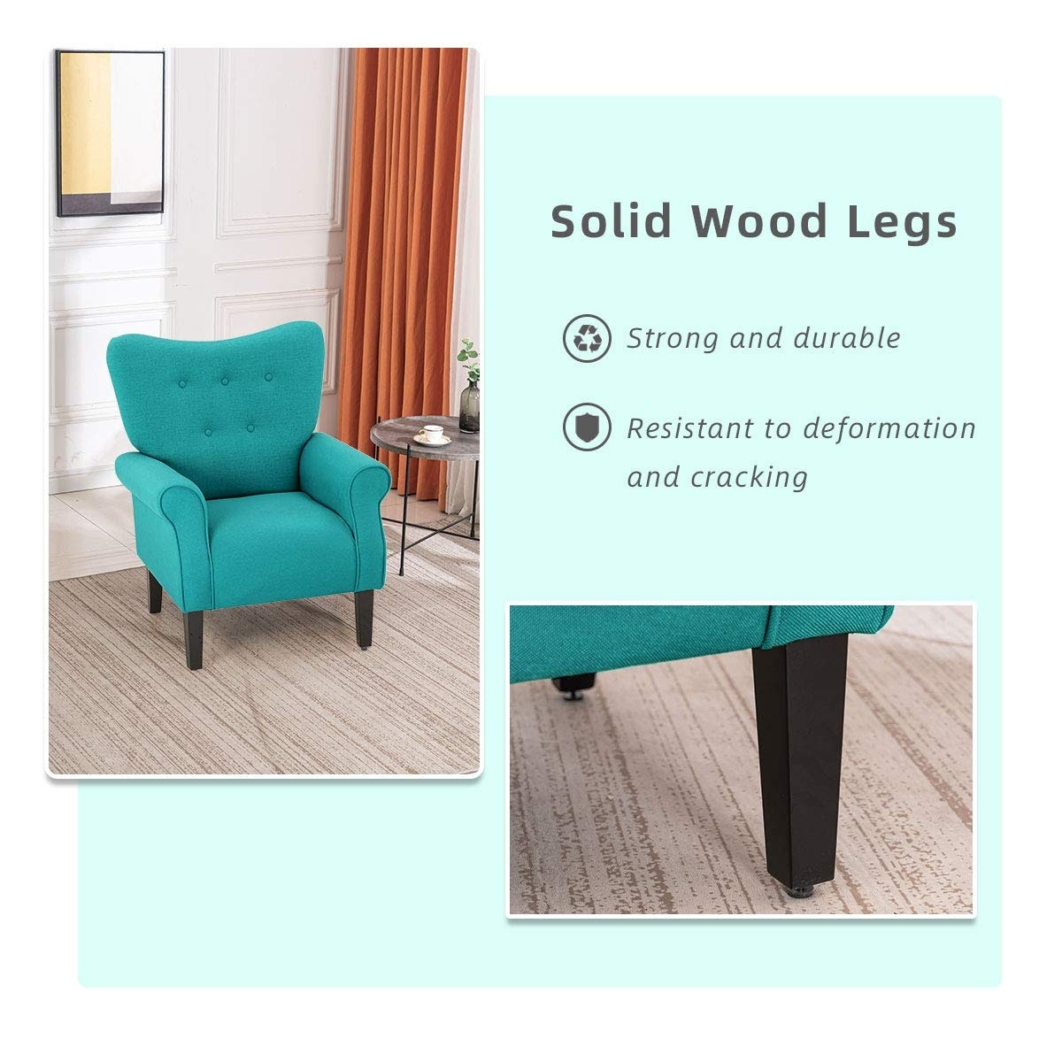 Fauteuil d'appoint moderne Erommy, fauteuil à dossier haut, canapé une place capitonné en tissu avec pieds en bois pour salon