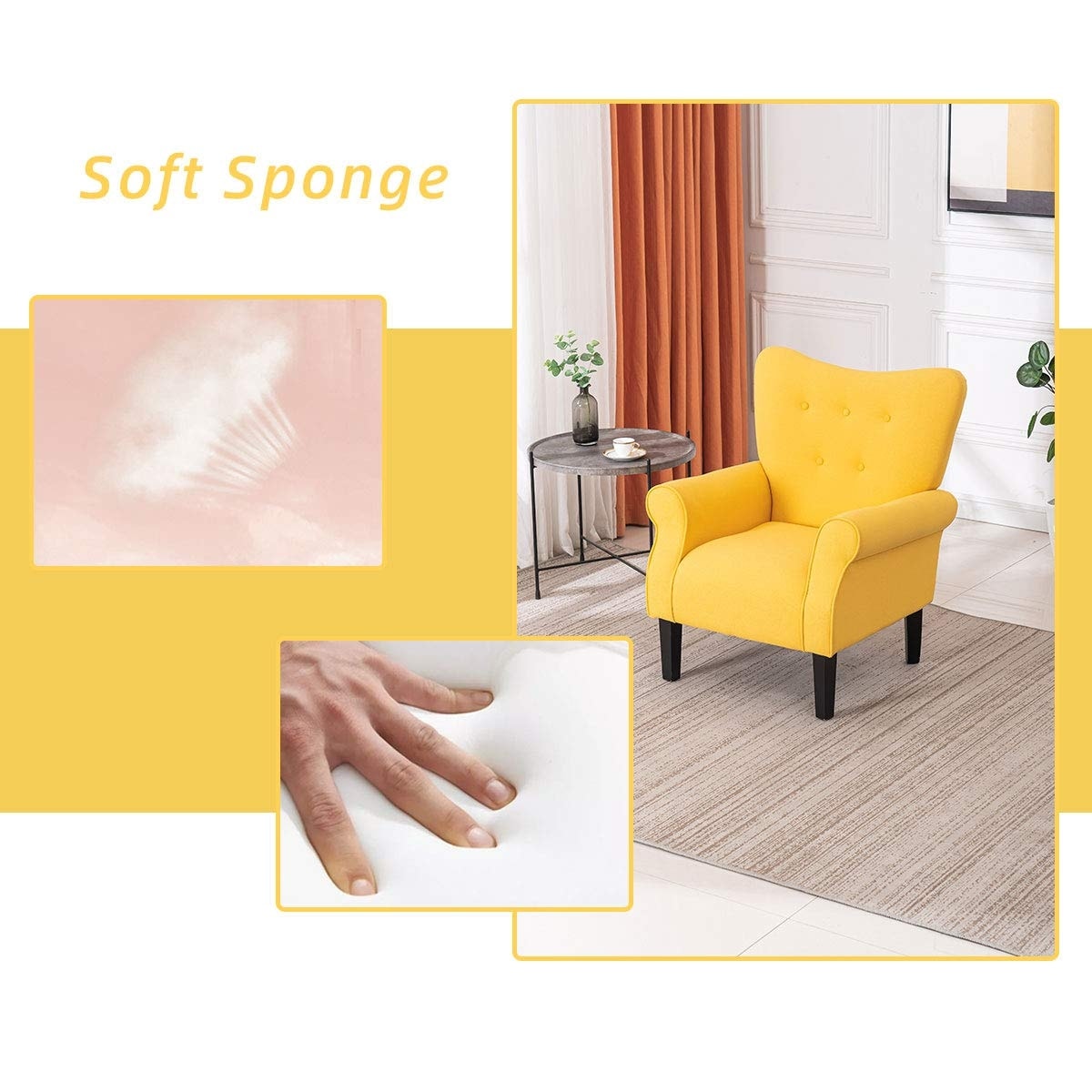 Fauteuil d'appoint moderne Erommy, fauteuil à dossier haut, canapé une place capitonné en tissu avec pieds en bois pour salon