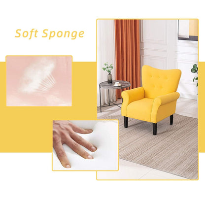 Fauteuil d'appoint moderne Erommy, fauteuil à dossier haut, canapé une place capitonné en tissu avec pieds en bois pour salon