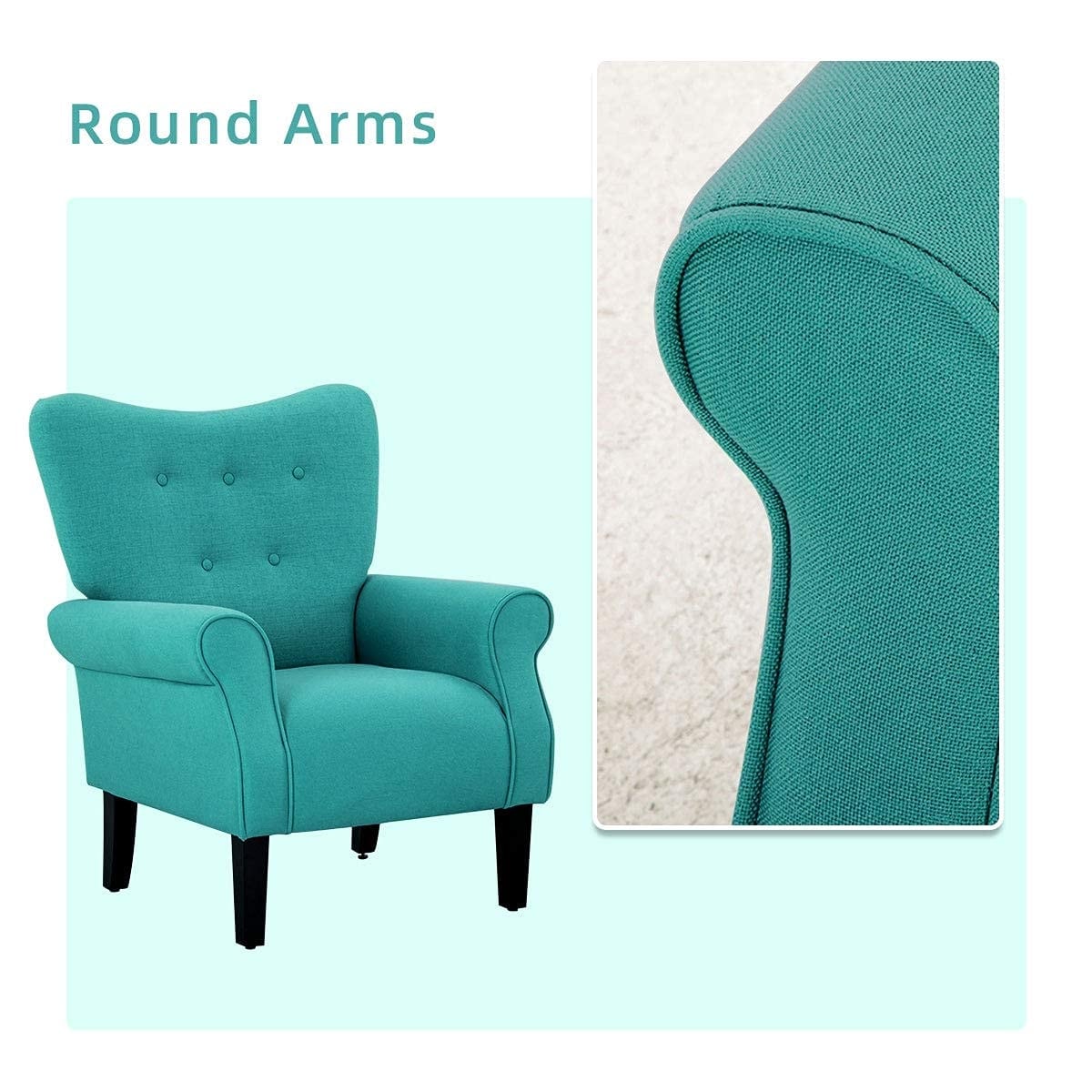 Fauteuil d'appoint moderne Erommy, fauteuil à dossier haut, canapé une place capitonné en tissu avec pieds en bois pour salon