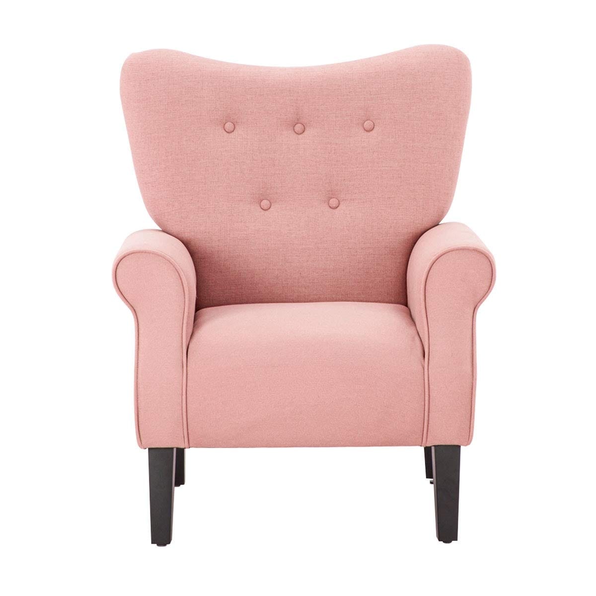 Fauteuil d'appoint moderne Erommy, fauteuil à dossier haut, canapé une place capitonné en tissu avec pieds en bois pour salon