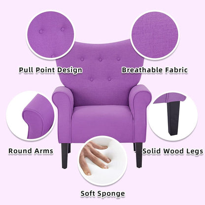 Fauteuil d'appoint moderne Erommy, fauteuil à dossier haut, canapé une place capitonné en tissu avec pieds en bois pour salon