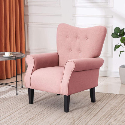 Fauteuil d'appoint moderne Erommy, fauteuil à dossier haut, canapé une place capitonné en tissu avec pieds en bois pour salon