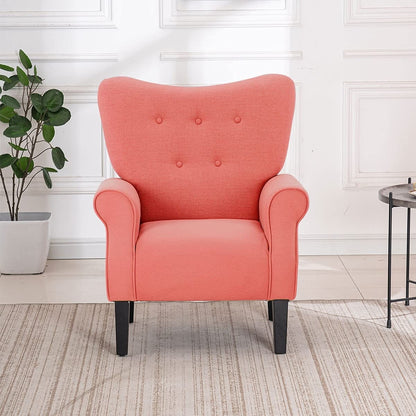 Fauteuil d'appoint moderne Erommy, fauteuil à dossier haut, canapé une place capitonné en tissu avec pieds en bois pour salon