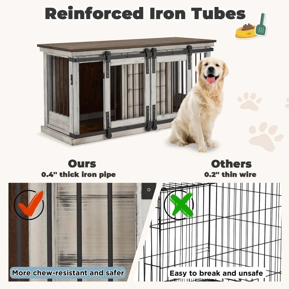 Meuble niche pour chien EROMMY en bois massif, niche d'intérieur avec meuble TV à porte coulissante, élégante niche en bois, cage pour chien stylée