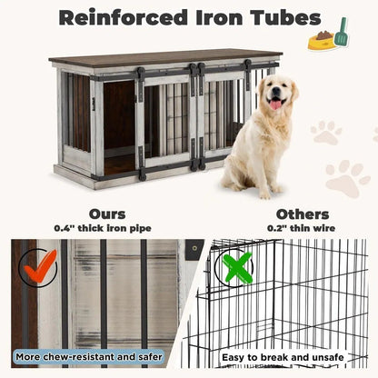 Meuble niche pour chien EROMMY en bois massif, niche d'intérieur avec meuble TV à porte coulissante, élégante niche en bois, cage pour chien stylée