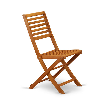 Ensemble bistro d'extérieur East West Furniture comprenant une table basse ronde en bois et 2 chaises pliantes, finition huile naturelle