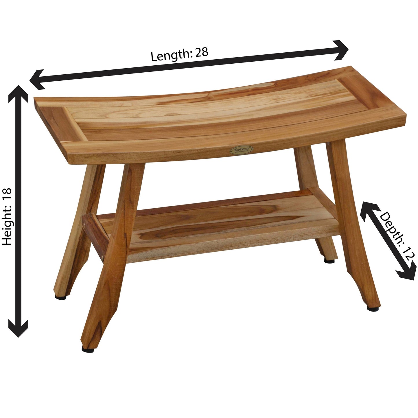 Banc de douche EcoDecors 71 cm en teck, banc en bois, banc de salle de bain, tabouret de douche en teck, siège de douche en teck