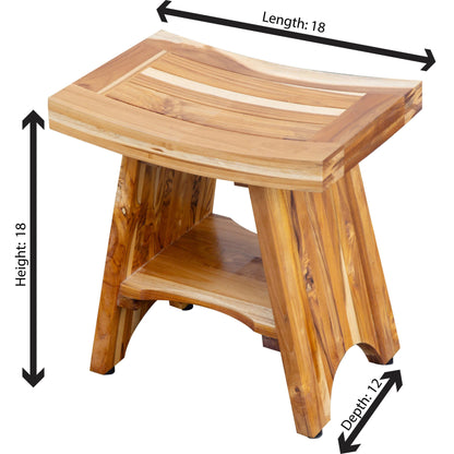 EcoDecors, Serenity, Banc de douche en teck, Tabouret de douche en teck, Banc de douche d'angle en teck, 45,7 cm (18 pouces), Avec étagère