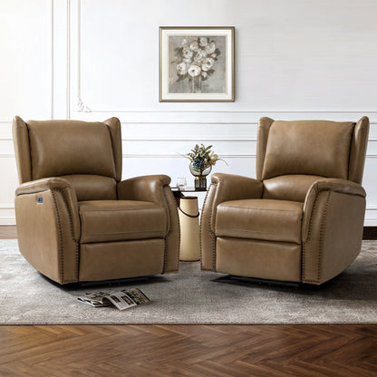 Fauteuil inclinable électrique Eduardo en cuir véritable avec port USB (lot de 2)