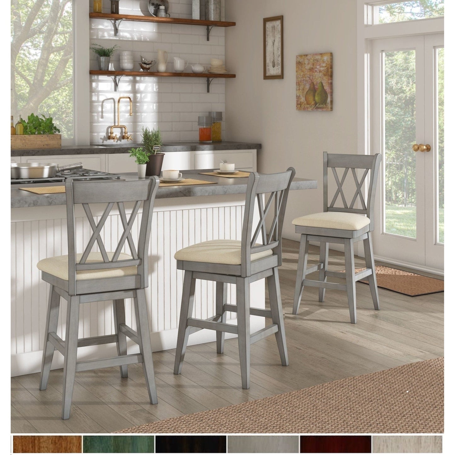 Tabouret de bar pivotant en bois à double dossier en X Eleanor par iNSPIRE Q Classic