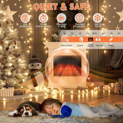 Foyer électrique encastrable avec chauffage réglable, luminosité, minuterie et protection contre la surchauffe, 1400 W, homologué CSA