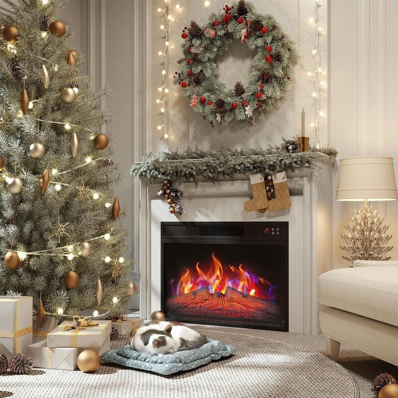 Foyer électrique encastrable avec chauffage réglable, luminosité, minuterie et protection contre la surchauffe, 1400 W, homologué CSA