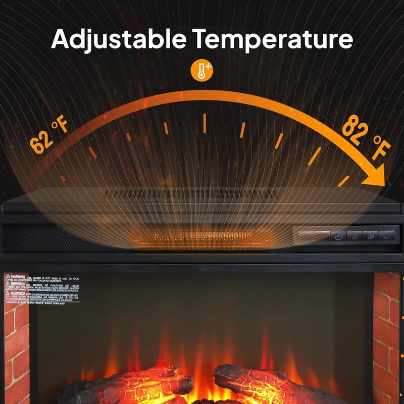 Foyer électrique encastrable avec chauffage réglable, luminosité, minuterie et protection contre la surchauffe, 1400 W, homologué CSA