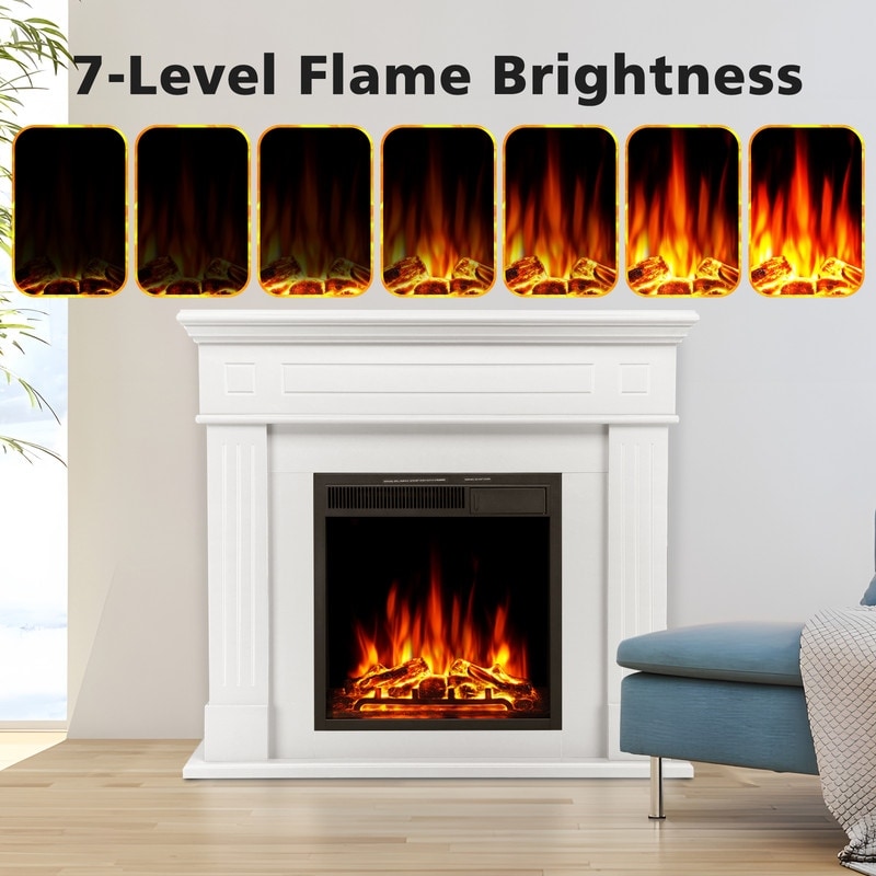 Cheminée électrique avec manteau de cheminée en bois, foyer et télécommande
