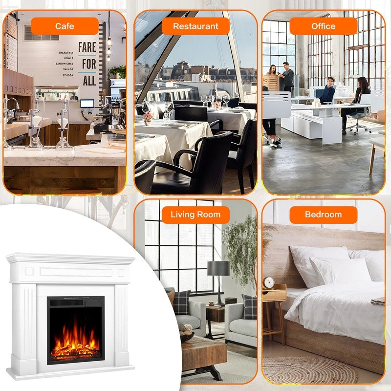 Cheminée électrique avec manteau de cheminée en bois, foyer et télécommande