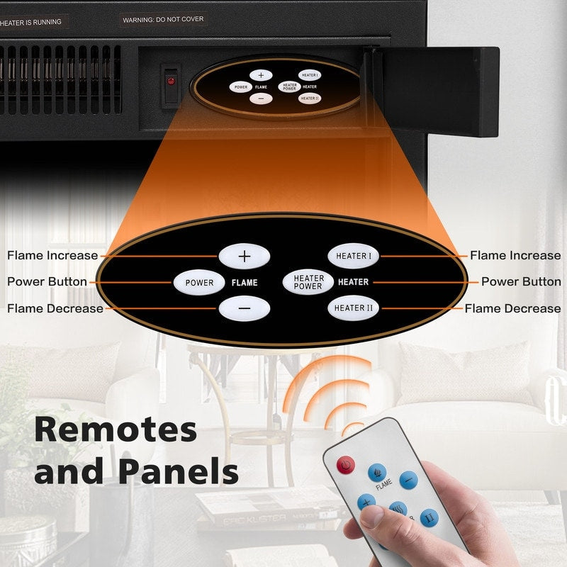 Cheminée électrique avec manteau de cheminée en bois, foyer et télécommande