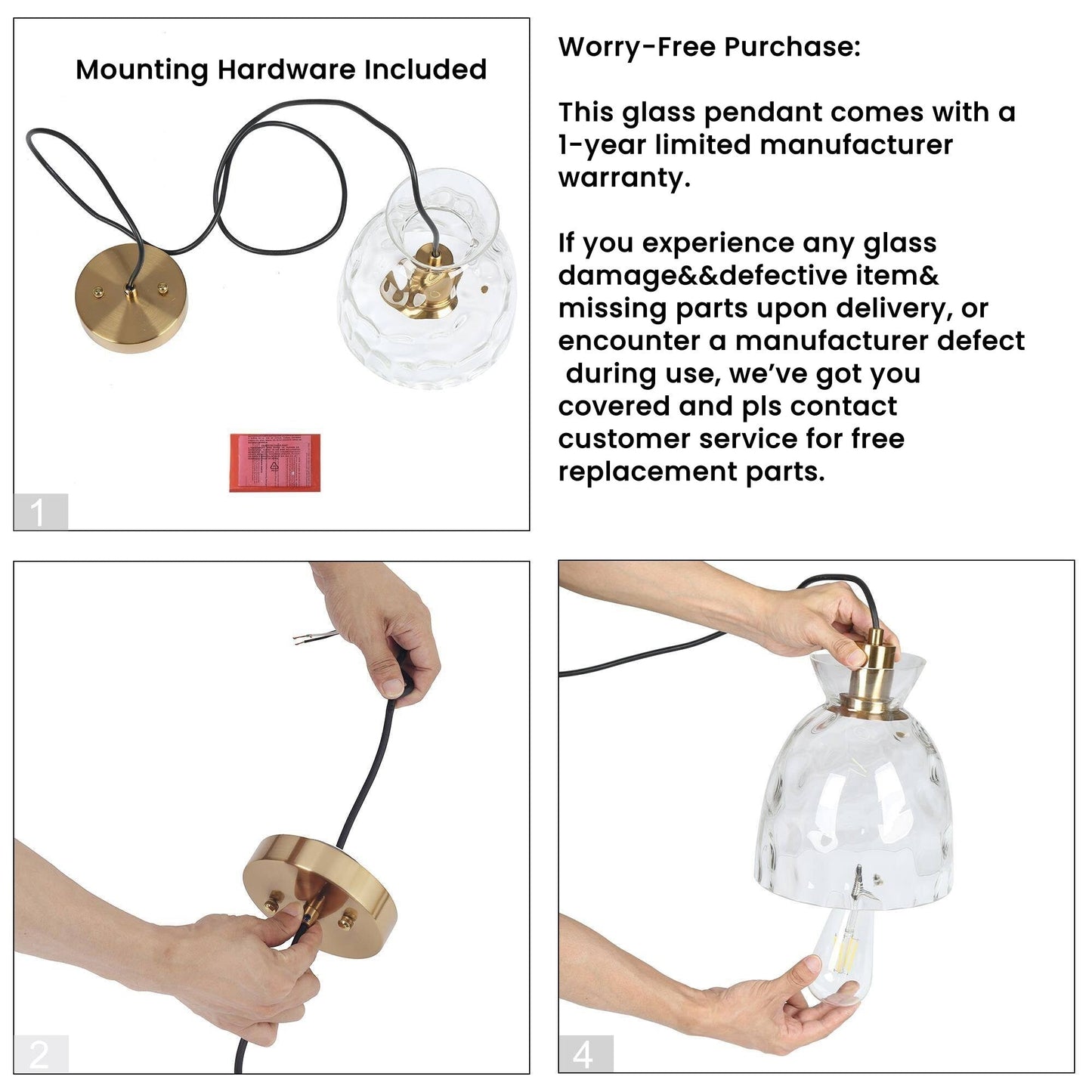 Suspension Elisie style moderne du milieu du siècle, 1 lumière, dôme en verre martelé effet cascade, éclairage pour îlot de cuisine ou salle à manger