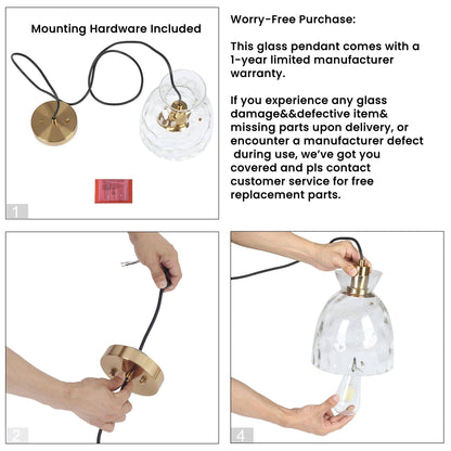 Suspension Elisie style moderne du milieu du siècle, 1 lumière, dôme en verre martelé effet cascade, éclairage pour îlot de cuisine ou salle à manger