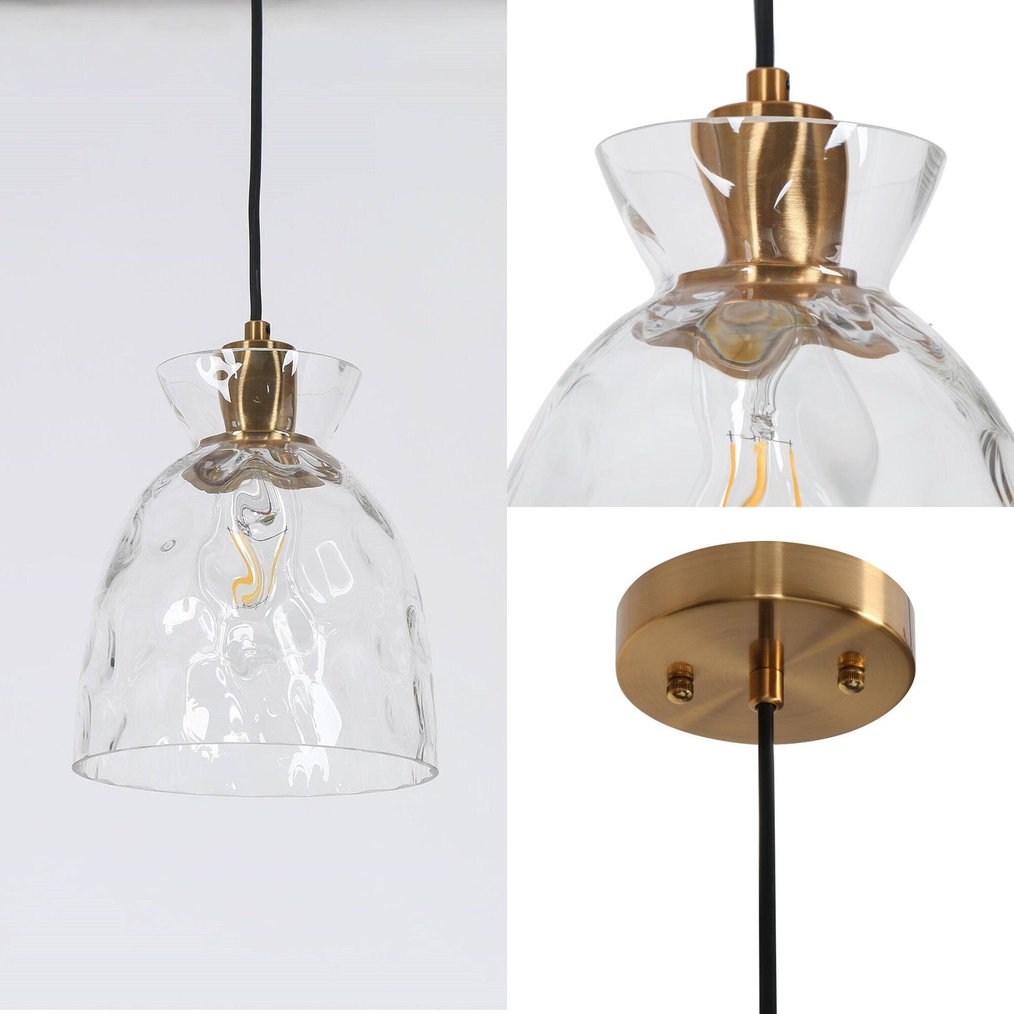 Suspension Elisie style moderne du milieu du siècle, 1 lumière, dôme en verre martelé effet cascade, éclairage pour îlot de cuisine ou salle à manger