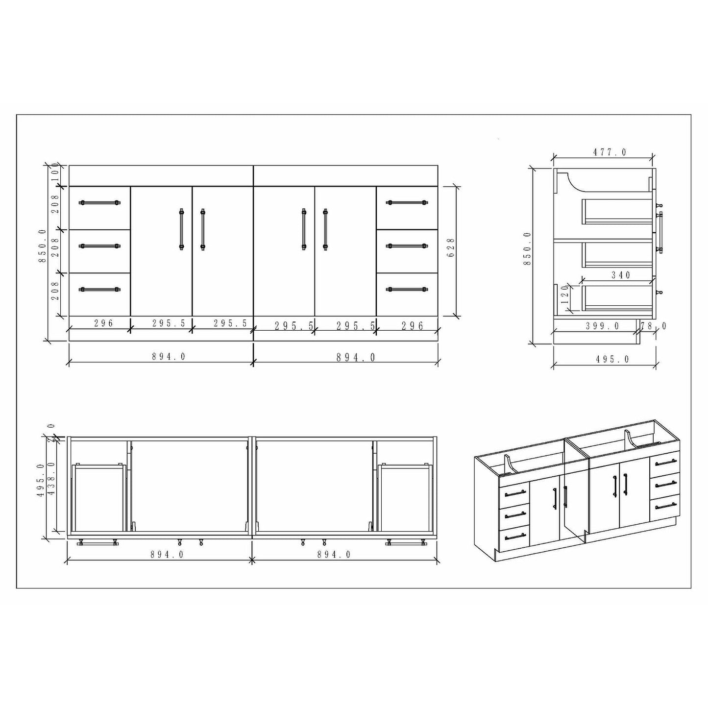 Meuble-lavabo autoportant Eliza 72 po avec double vasque