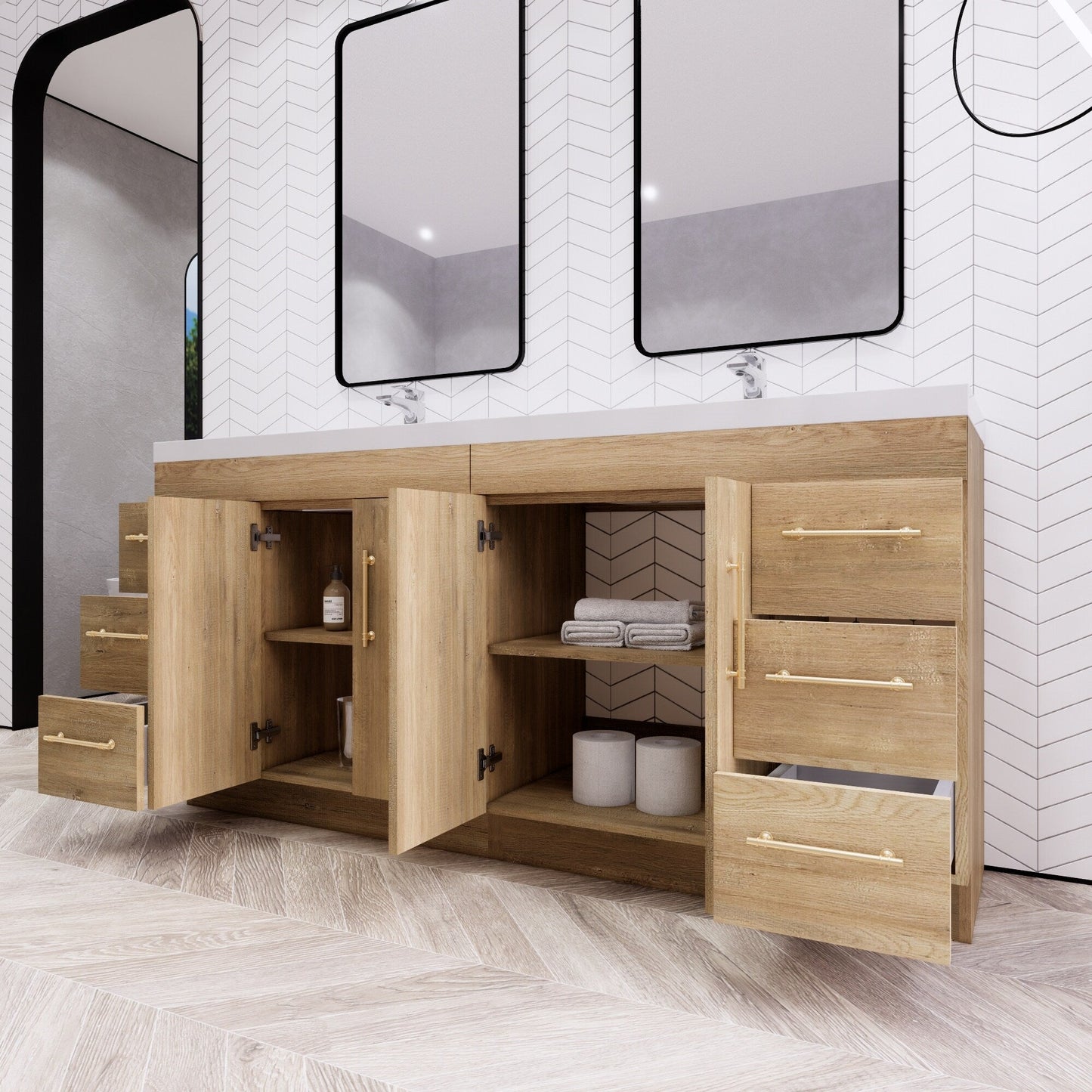 Meuble-lavabo autoportant Eliza 72 po avec double vasque