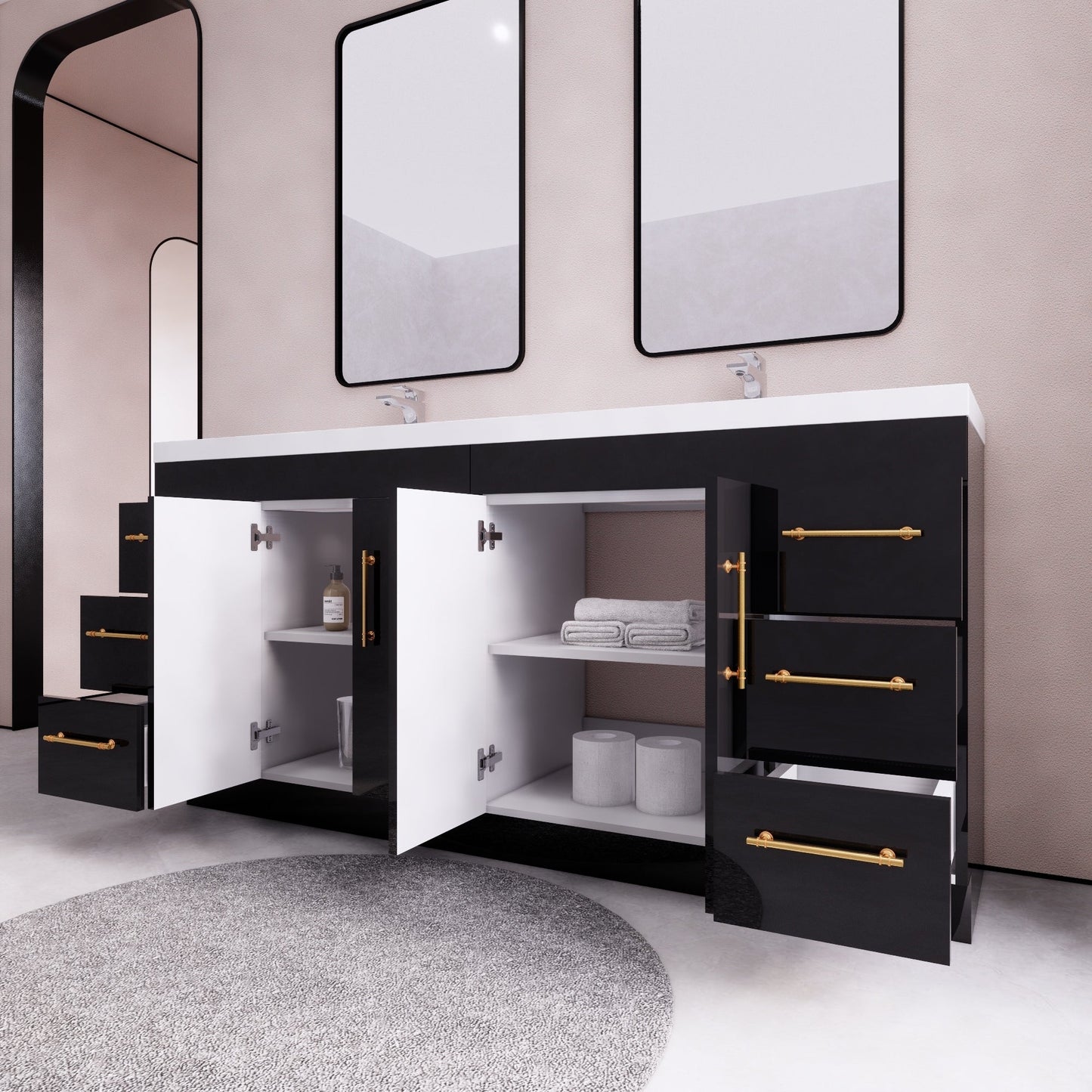 Meuble-lavabo autoportant Eliza 72 po avec double vasque