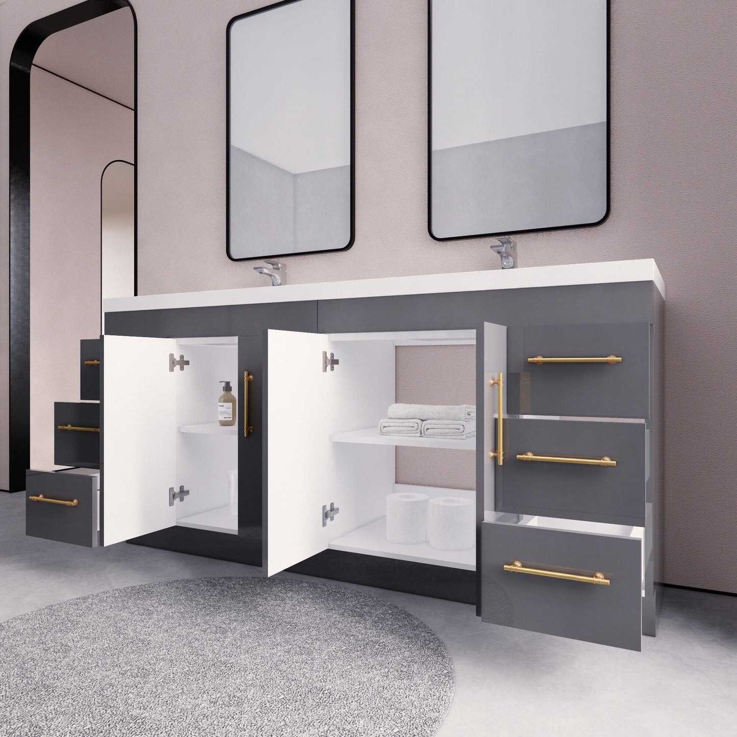 Meuble-lavabo autoportant Eliza 72 po avec double vasque