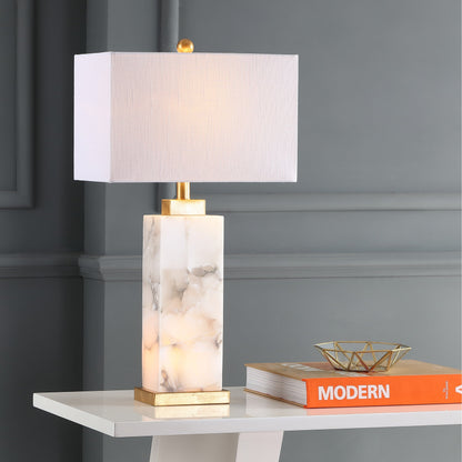 Lampe de table LED Eloise 27,5 Alabaster, blanc/feuille d'or par JONATHAN Y