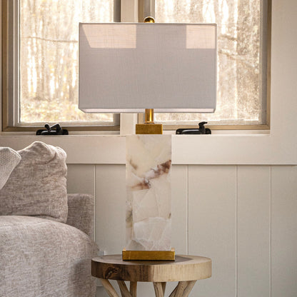 Lampe de table LED Eloise 27,5 Alabaster, blanc/feuille d'or par JONATHAN Y