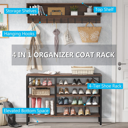 Ensemble porte-manteau et banc à chaussures pour entrée, style industriel.