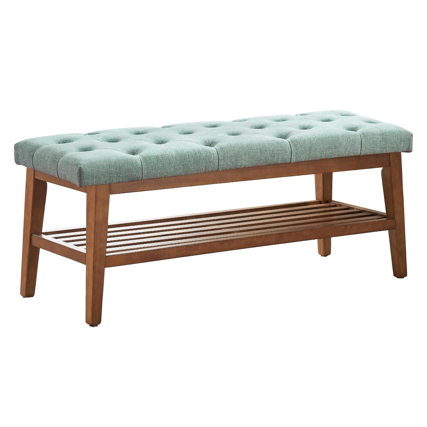 Banc à chaussures d'entrée avec rangement, revêtement en tissu et bois massif, 109 cm (43 pouces), banquette rembourrée pour salon et chambres