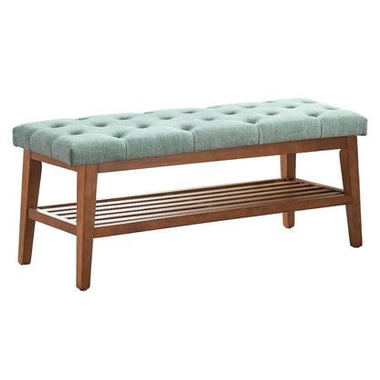 Banc à chaussures d'entrée avec rangement, revêtement en tissu et bois massif, 109 cm (43 pouces), banquette rembourrée pour salon et chambres