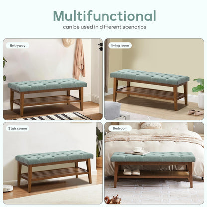 Banc à chaussures d'entrée avec rangement, revêtement en tissu et bois massif, 109 cm (43 pouces), banquette rembourrée pour salon et chambres