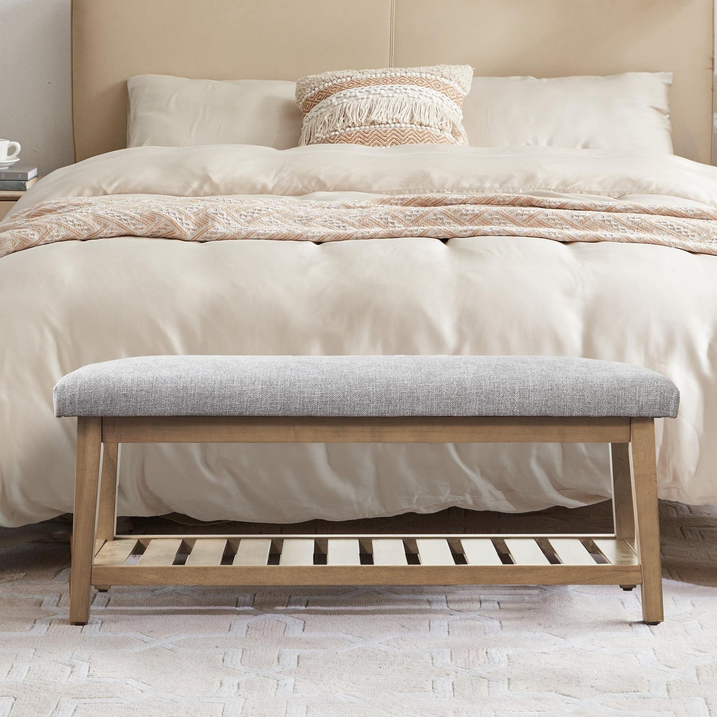 Banc à chaussures d'entrée, banc de rangement, banc rembourré