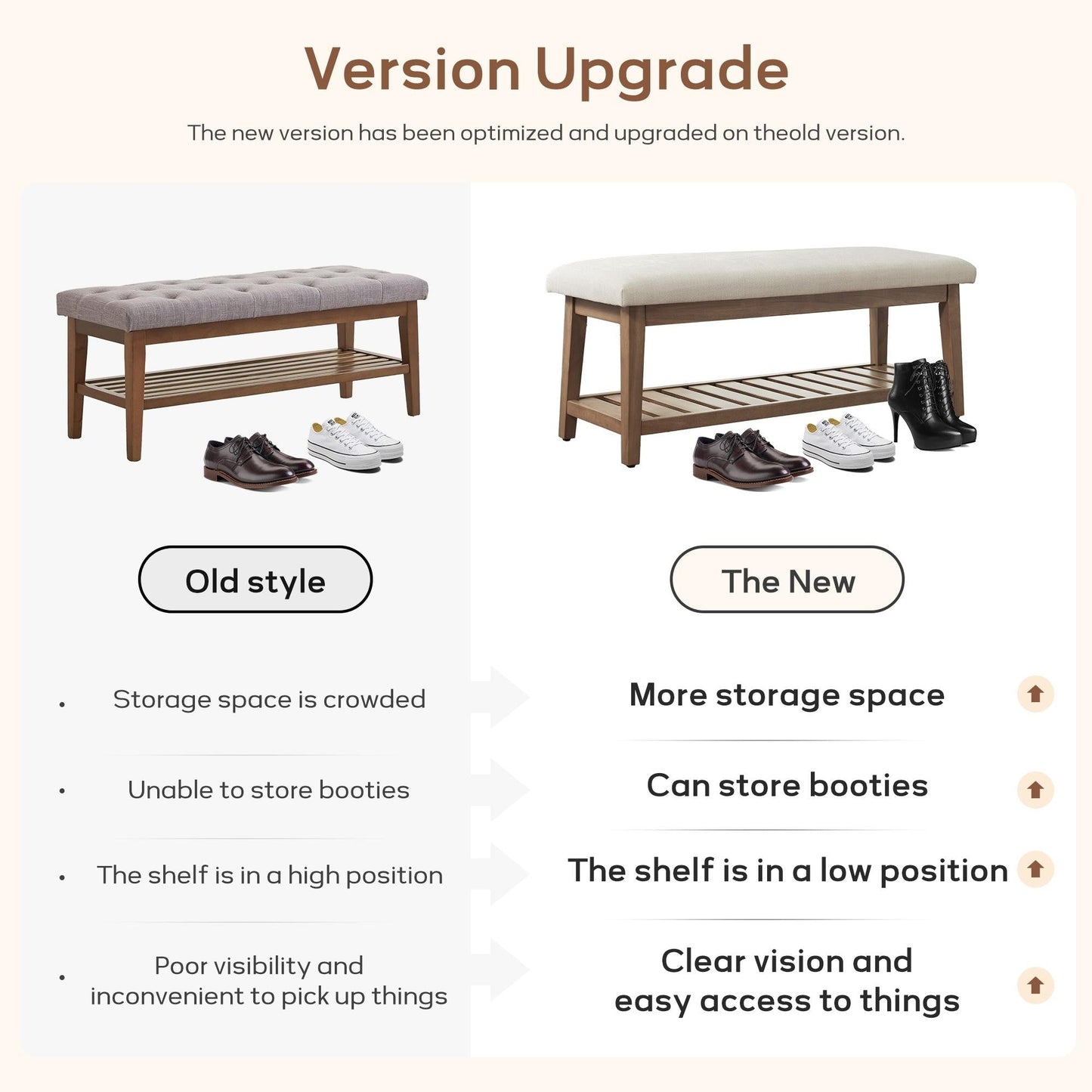 Banc à chaussures d'entrée, banc de rangement, banc rembourré