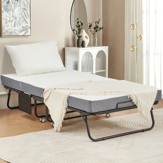 Lit pliant Erommy avec matelas en mousse à mémoire de forme : Lit d'appoint pliable et portable pour adultes avec un luxueux matelas en mousse à mémoire de forme de 12,7 cm (5 pouces).