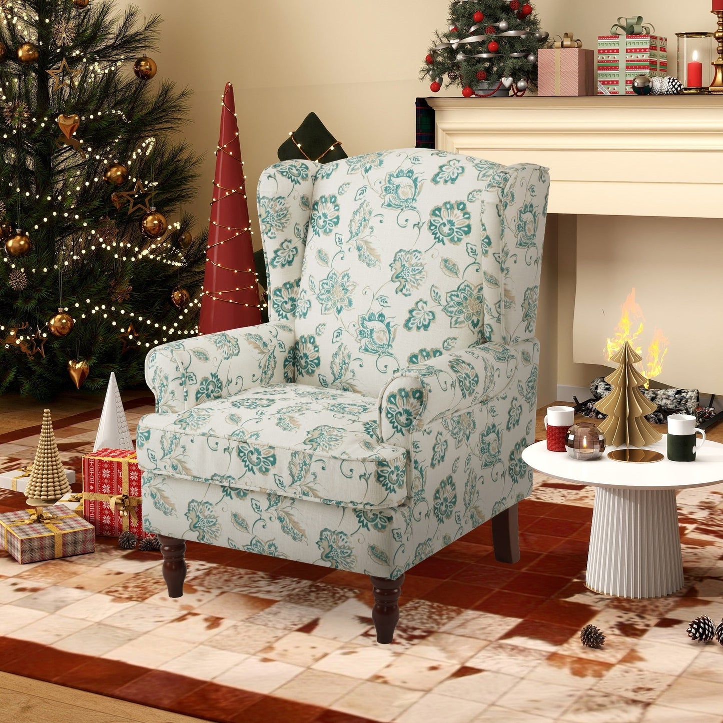 Fauteuil d'appoint moderne Erommy, fauteuil à dossier haut, canapé une place capitonné en tissu avec pieds en bois pour salon