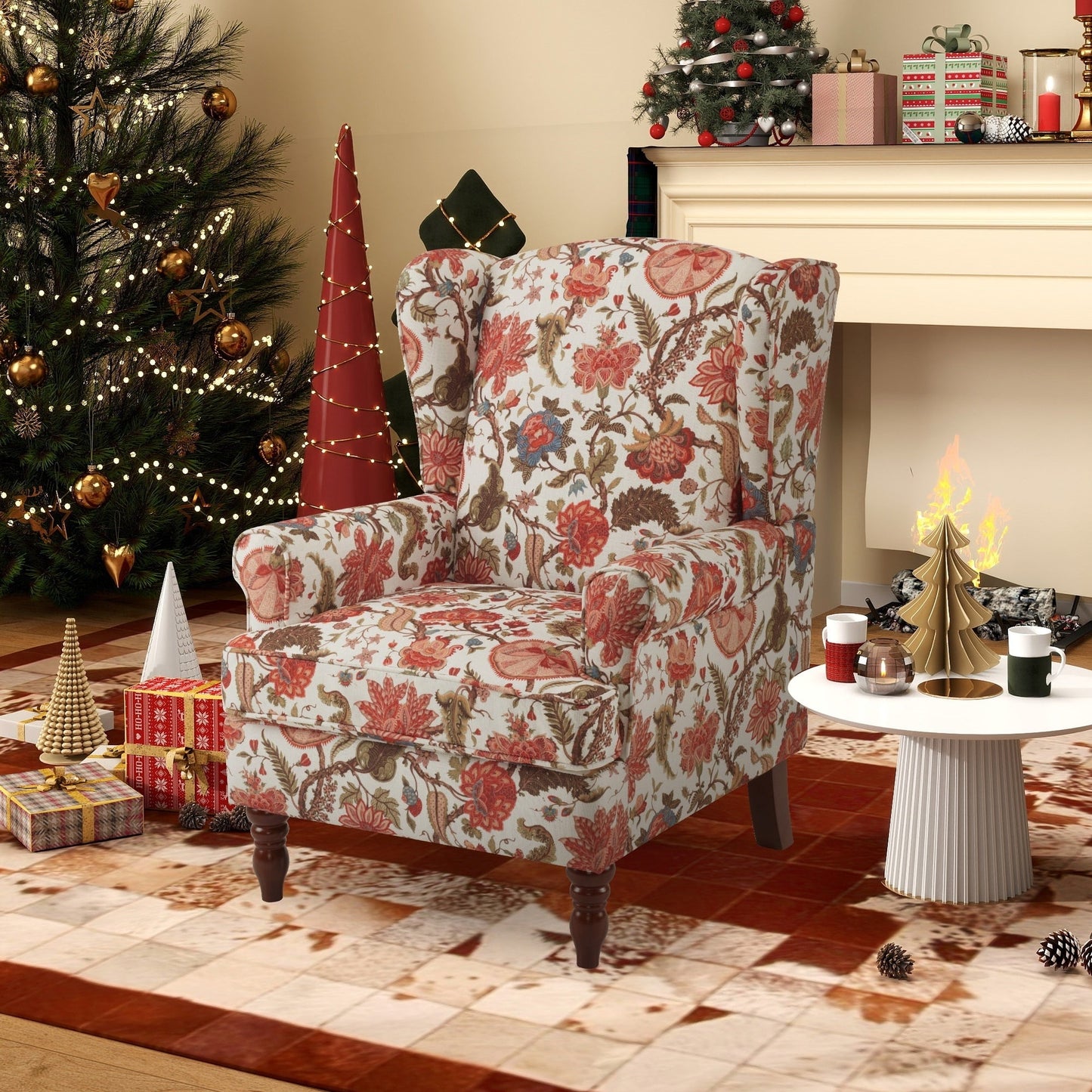 Fauteuil d'appoint moderne Erommy, fauteuil à dossier haut, canapé une place capitonné en tissu avec pieds en bois pour salon