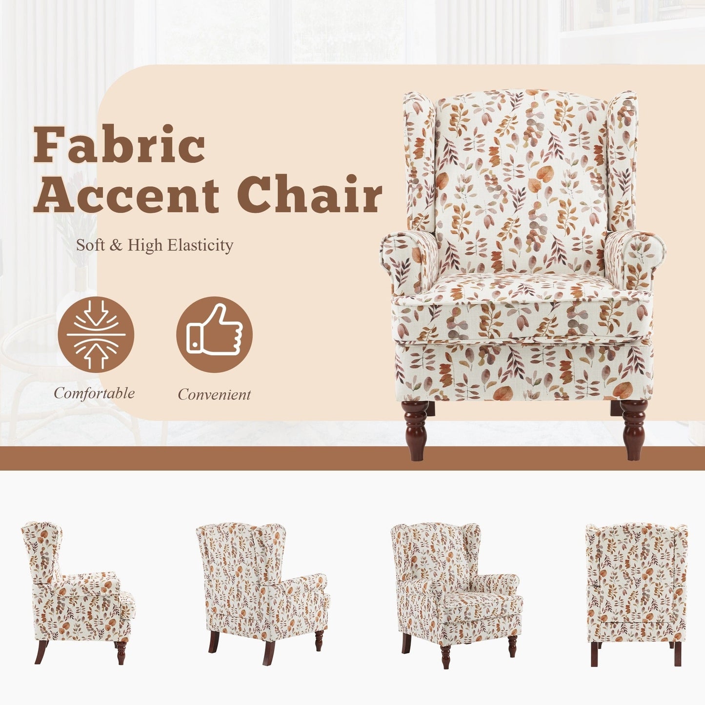 Fauteuil d'appoint moderne Erommy, fauteuil à dossier haut, canapé une place capitonné en tissu avec pieds en bois pour salon