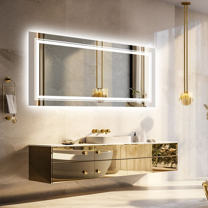 Miroir de salle de bain mural extra large avec éclairage LED, antibuée, 3 couleurs