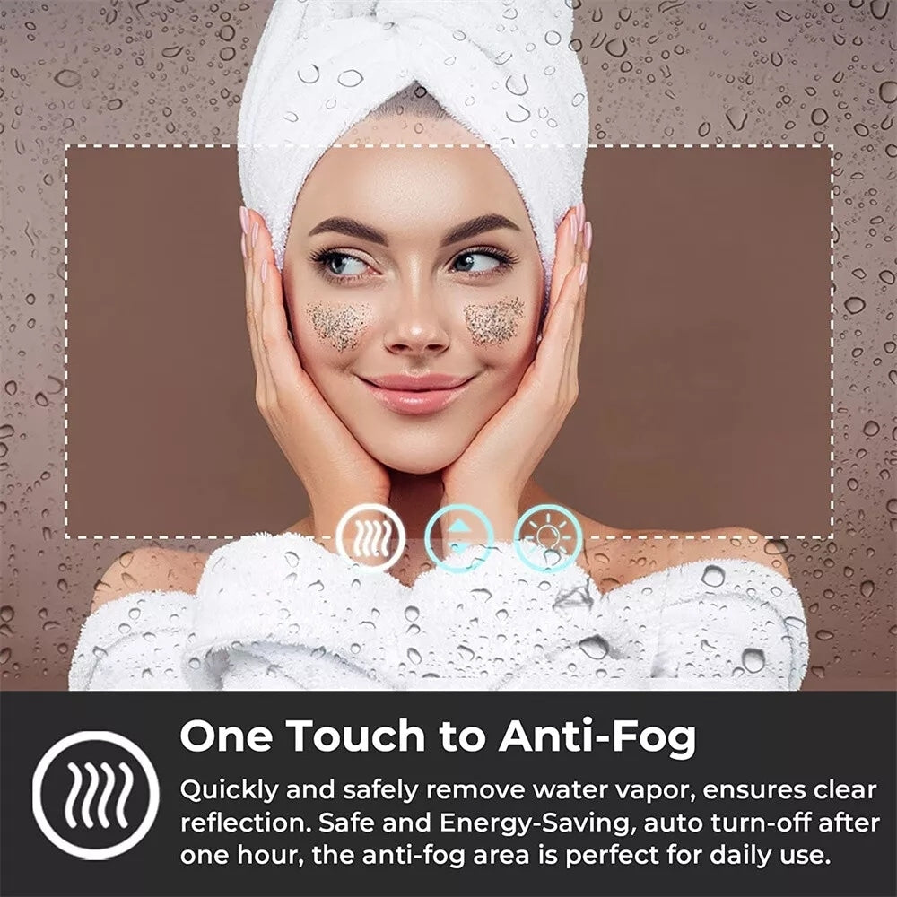 Miroir de salle de bain mural extra large avec éclairage LED, antibuée, 3 couleurs