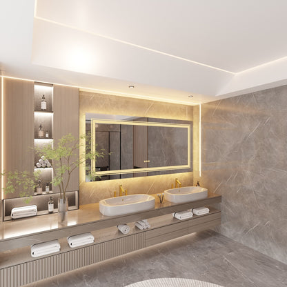 Miroir de salle de bain mural extra large avec éclairage LED, antibuée, 3 couleurs