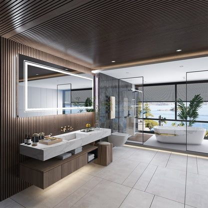 Miroir de salle de bain mural extra large avec éclairage LED, antibuée, 3 couleurs