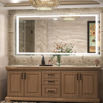 Miroir de salle de bain mural extra large avec éclairage LED, antibuée, 3 couleurs