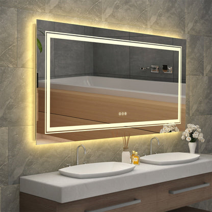 Miroir de salle de bain mural extra large avec éclairage LED, antibuée, 3 couleurs