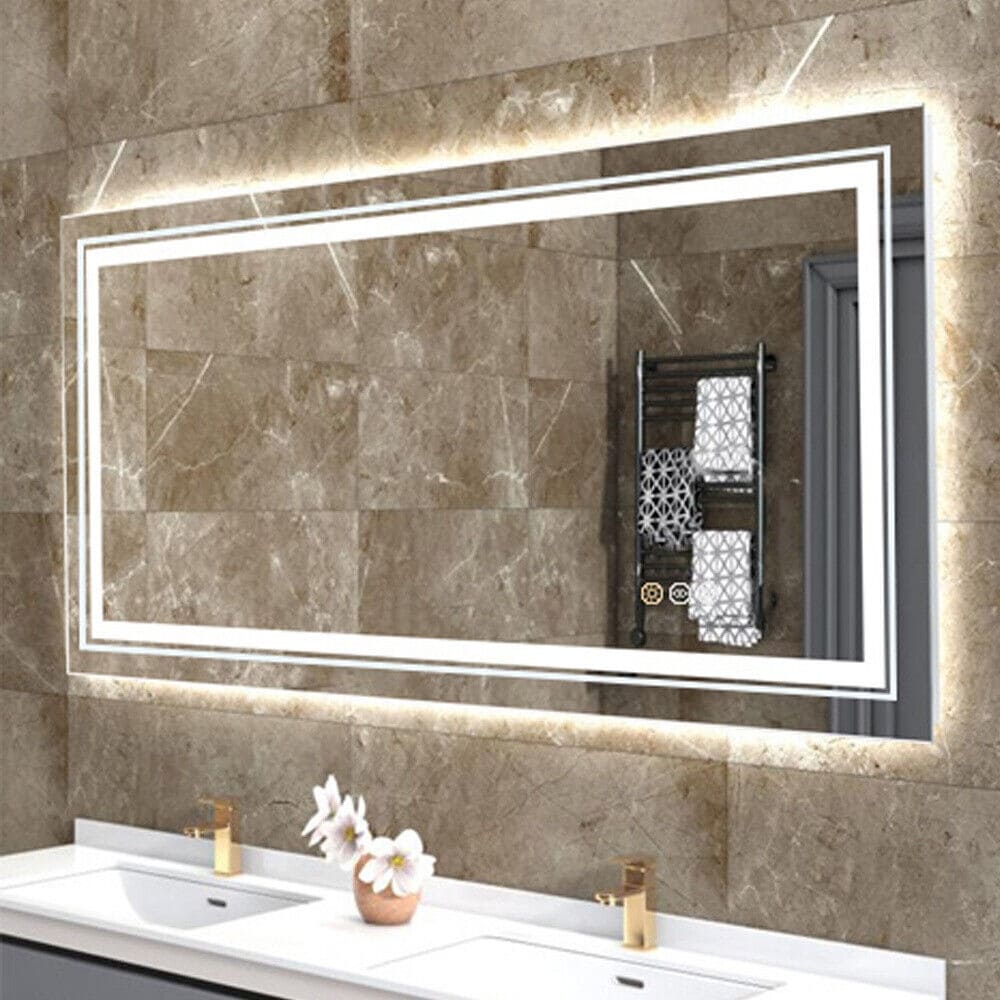 Miroir de salle de bain mural extra large avec éclairage LED, antibuée, 3 couleurs